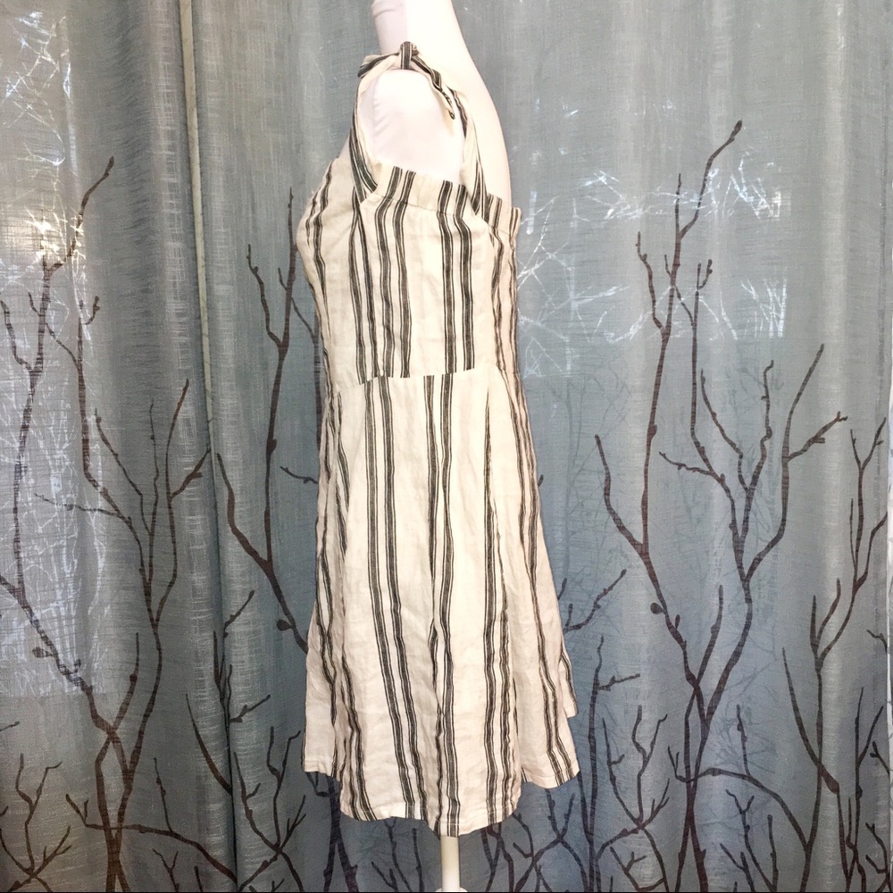 Reformation Arnaut off shoulder arm ties white black striped linen mini dress - Picture 5 of 9